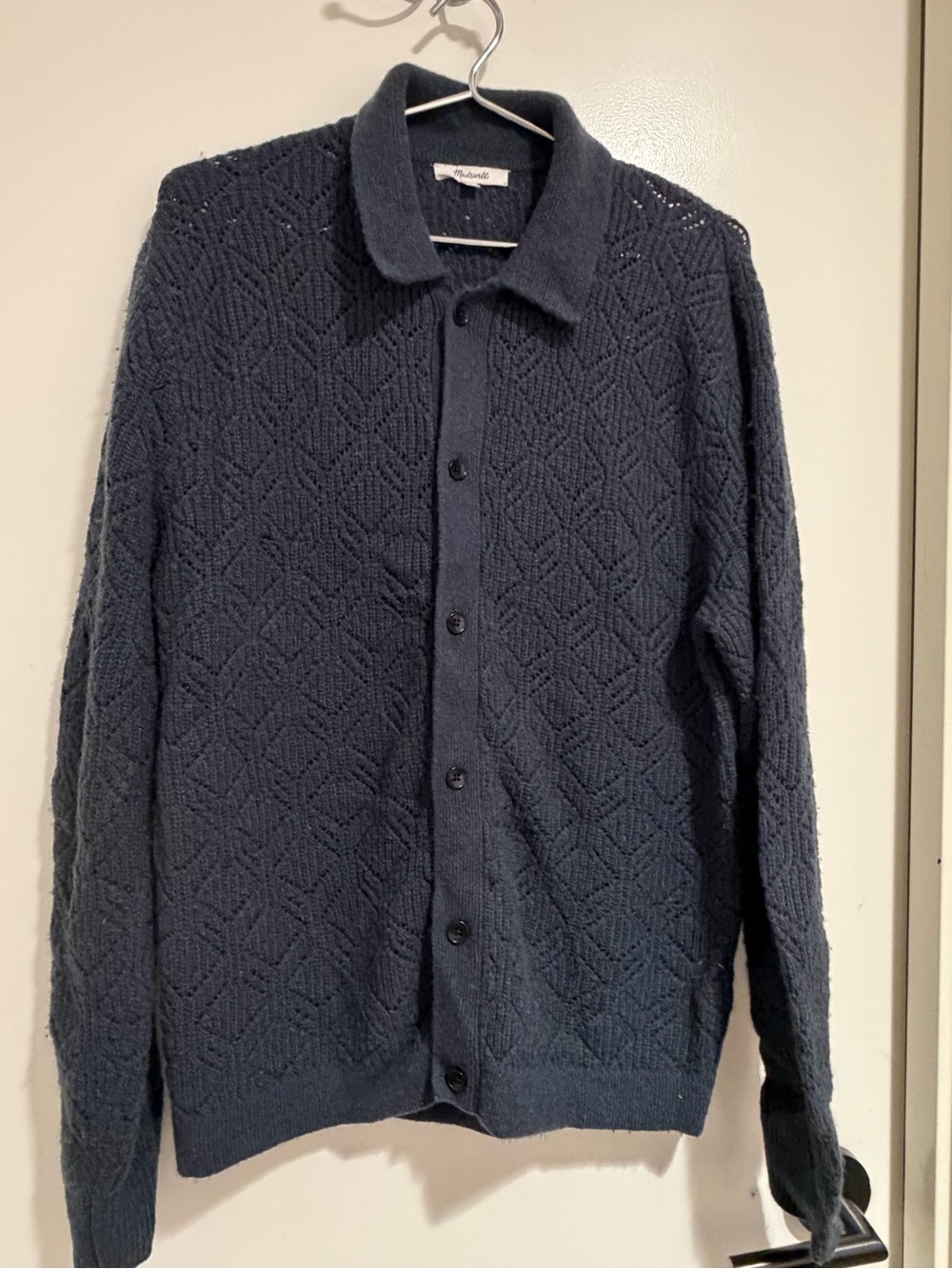 Madewell Men's Dark Navy Textured Button-Up Cardigan